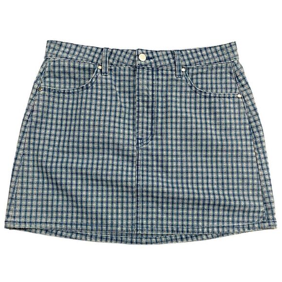 Reformation Valley Plaid Cher Mini Skirt Blue Check Size 31 | Deadstock Fabric - Picture 1 of 16